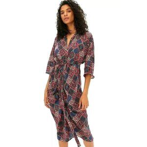 Anthropologie Red and Blue Patterned Midi Dress